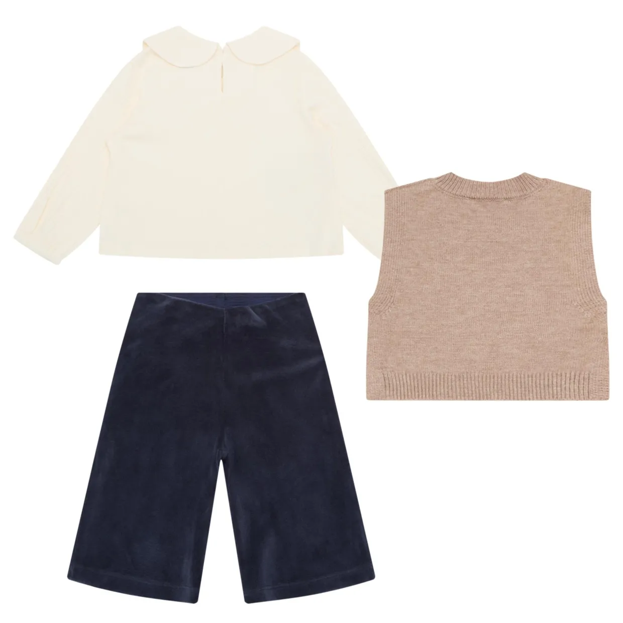 Knitted Sweater, Top & Velour Trousers Three-Piece Set