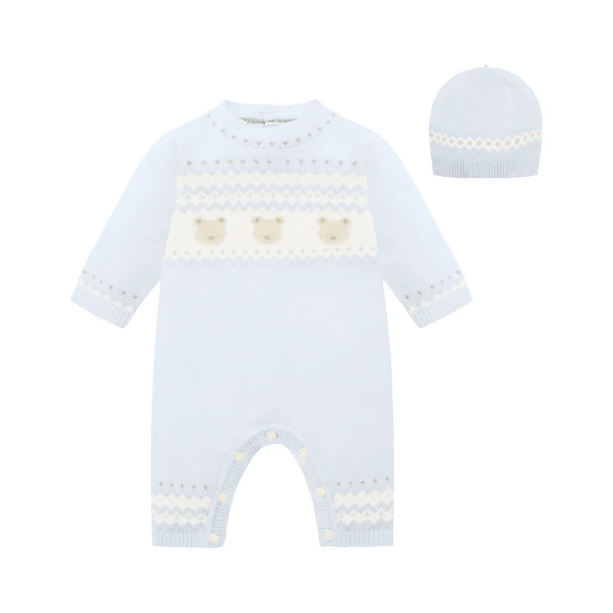 Kristian Knitted Bear Fairisle Bodysuit & Hat Two-Piece Set