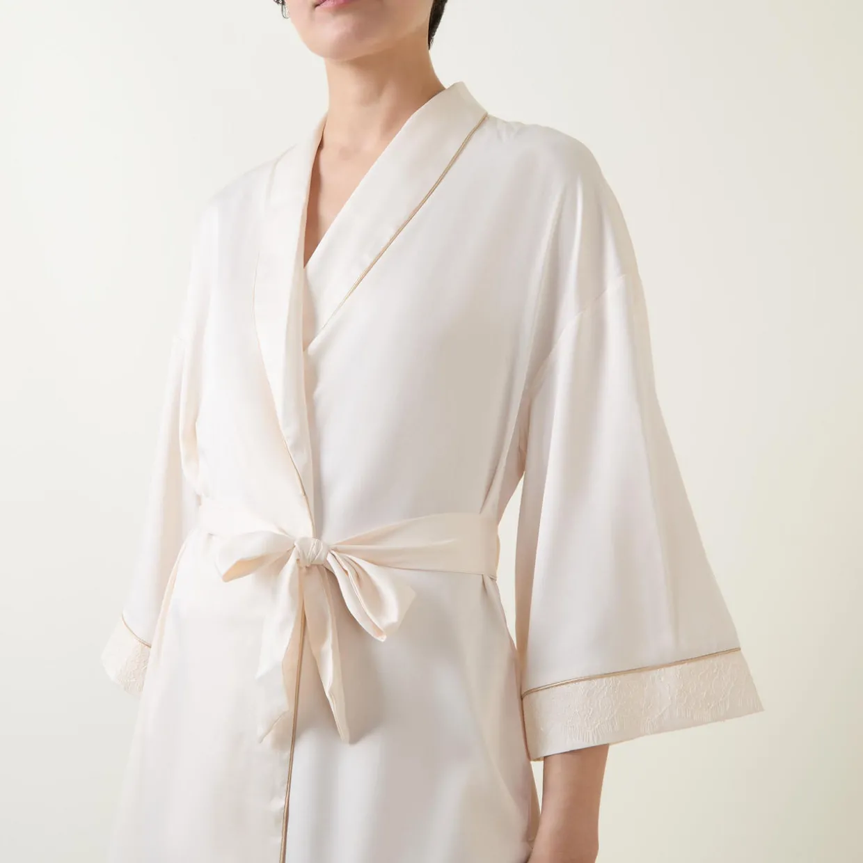 Lace Trim Belted Robe