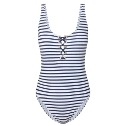 Lace-Tie Striped One-Piece Swimsuit