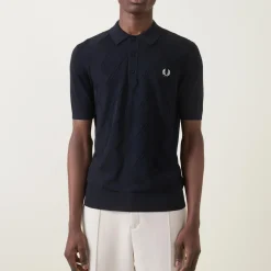 Laurel Wreath Logo Cable-Knit Polo Shirt