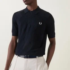 Laurel Wreath Logo Cable-Knit Polo Shirt