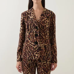 Leopard Print Single Breasted Blazer
