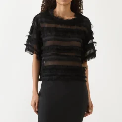 Lipona Semi-Sheer Fringe T-Shirt