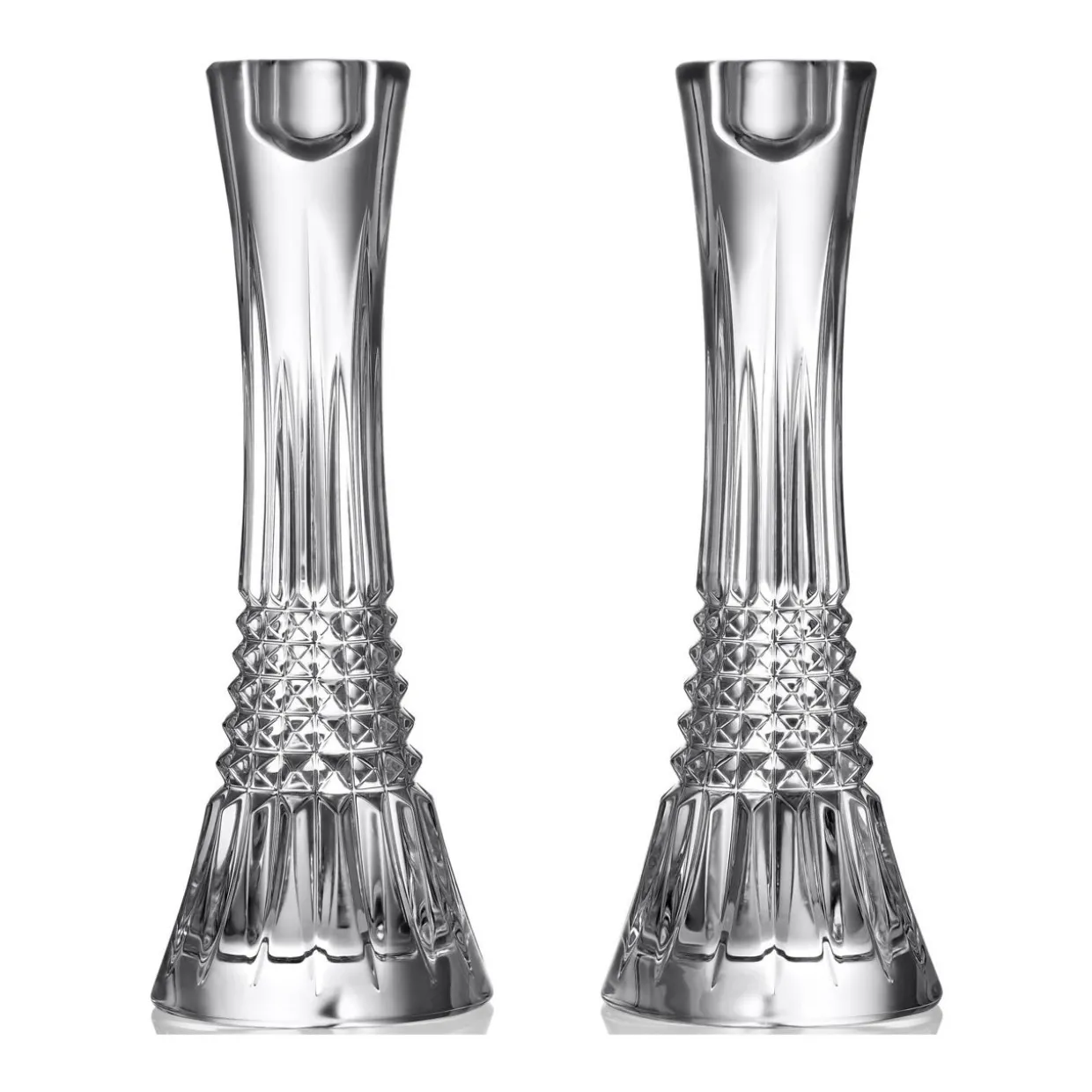 Lismore Diamond Candlestick Holders Set of Two 25cm