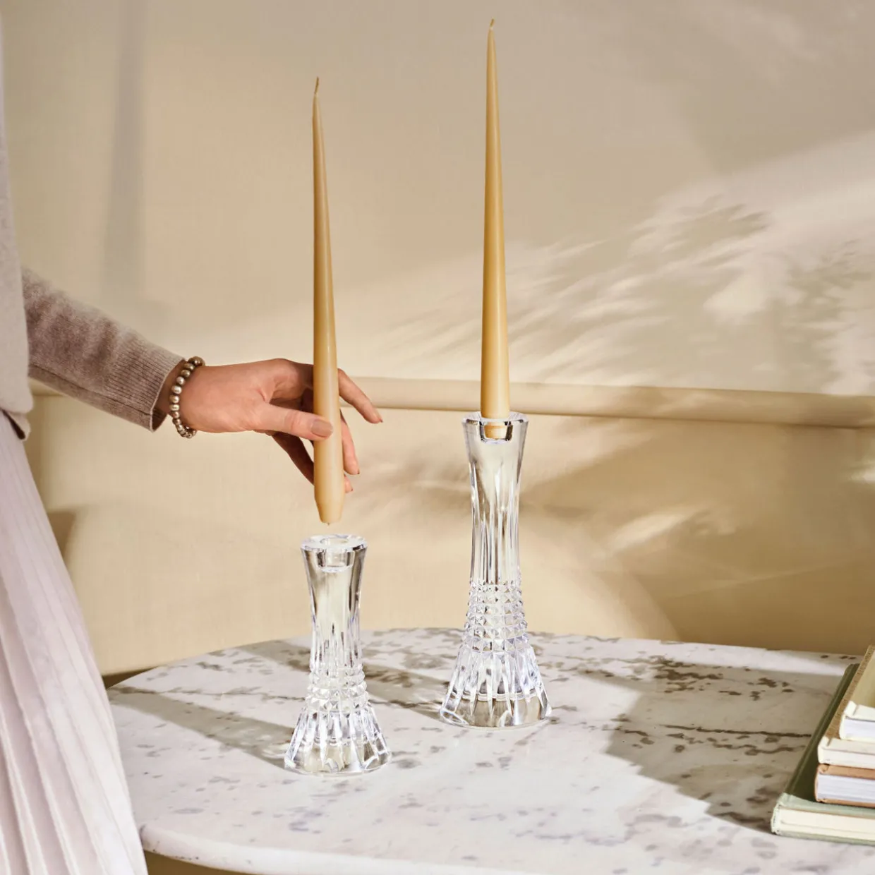 Lismore Diamond Candlestick Holders Set of Two 25cm