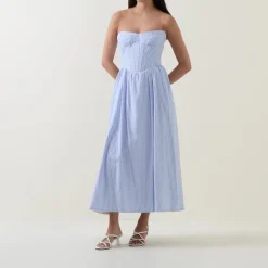 Lola Corset Pinstripe Flared Dress