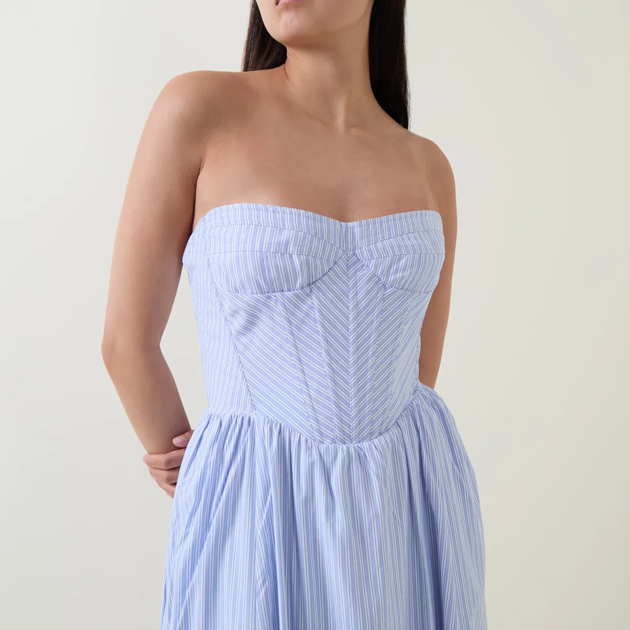 Lola Corset Pinstripe Flared Dress