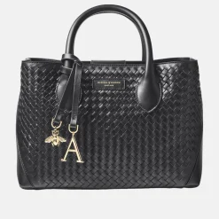 London Midi Woven Leather Tote Bag
