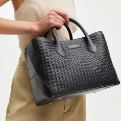 London Midi Woven Leather Tote Bag