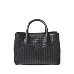 London Midi Woven Leather Tote Bag