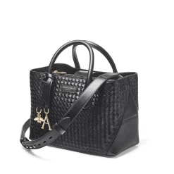 London Midi Woven Leather Tote Bag