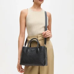 London Midi Woven Leather Tote Bag