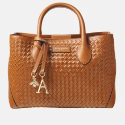 London Small Woven Leather Tote Bag