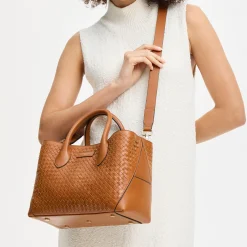 London Small Woven Leather Tote Bag