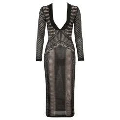 Loula Plunge Open-Knit Dress
