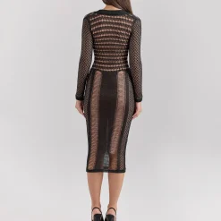 Loula Plunge Open-Knit Dress