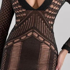 Loula Plunge Open-Knit Dress