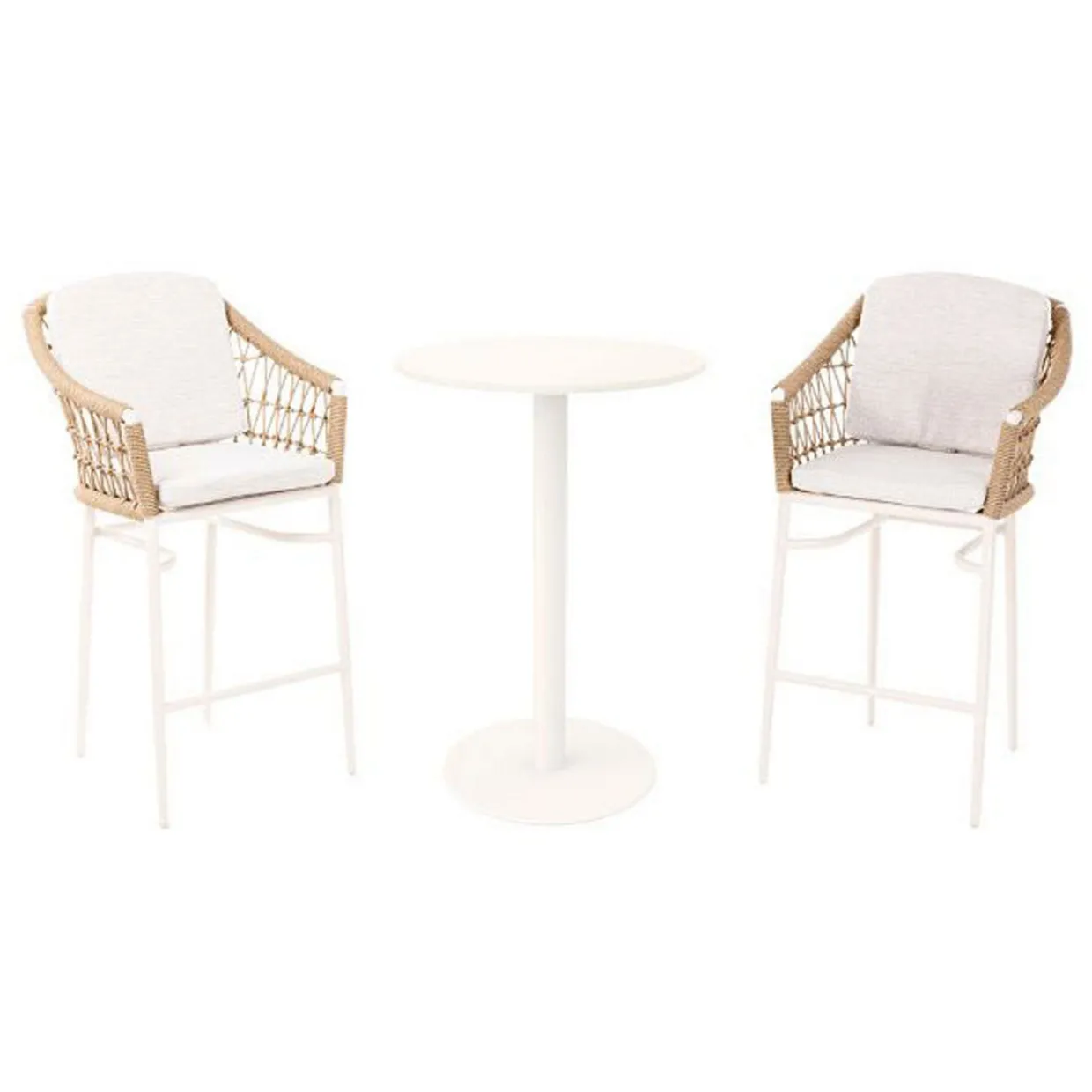Lyon Garden Round Bar Table Set Coconut Urano Ivory