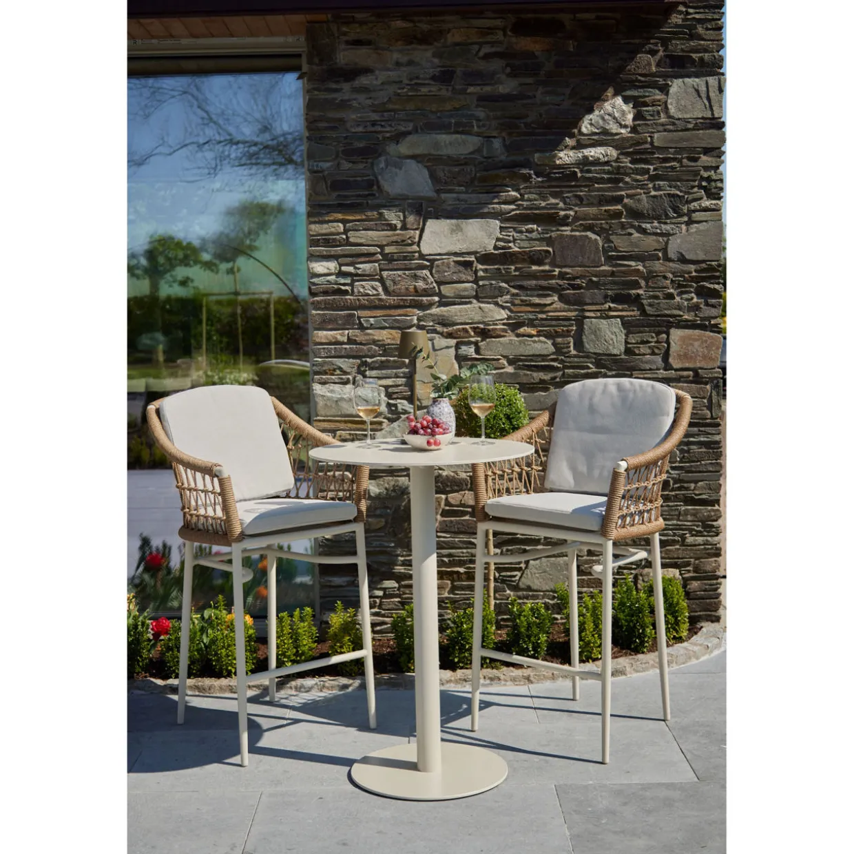 Lyon Garden Round Bar Table Set Coconut Urano Ivory