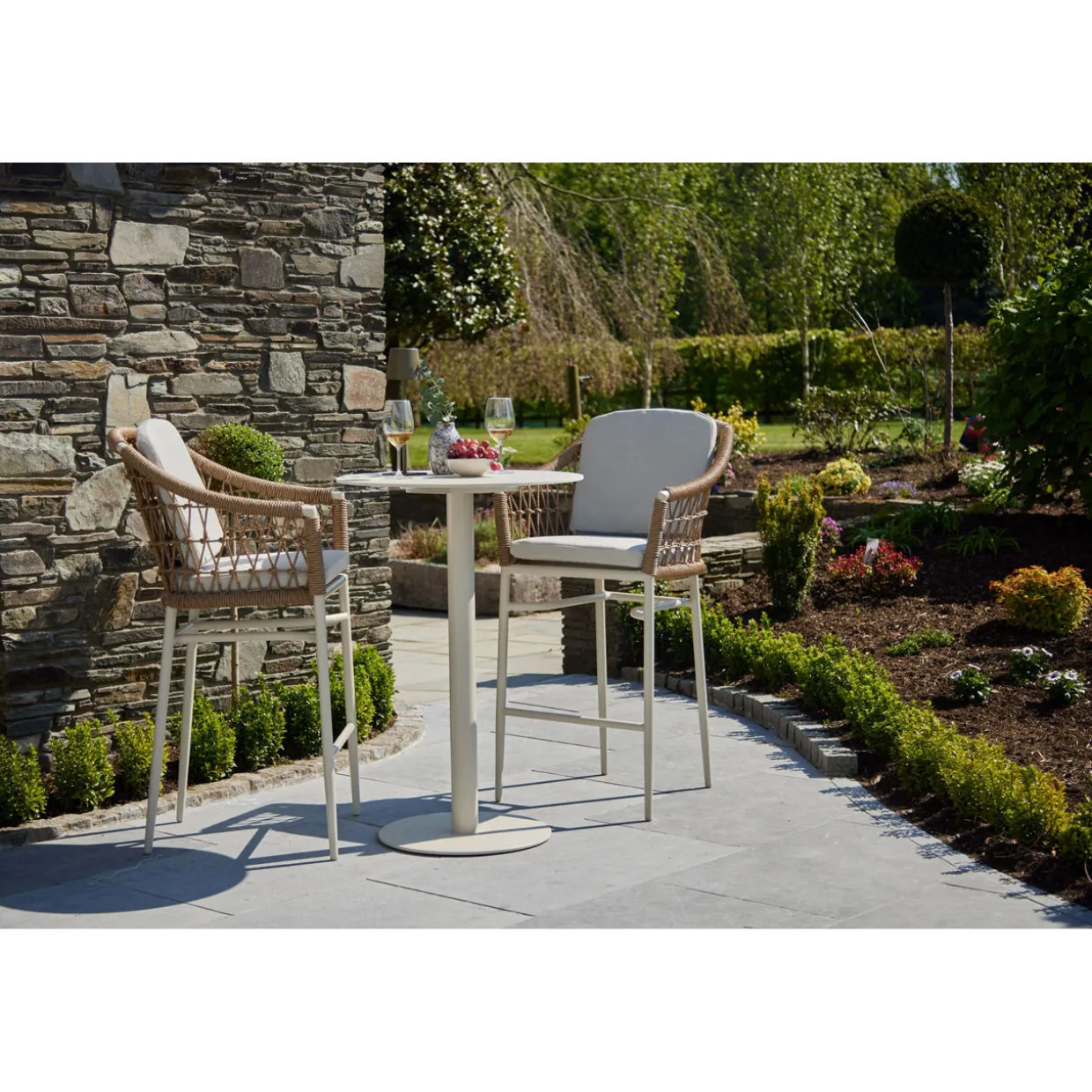 Lyon Garden Round Bar Table Set Coconut Urano Ivory