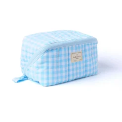 Marshmallow Flat Lay Makeup Box Bag - Baby Blue Gingham