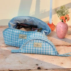 Marshmallow Flat Lay Makeup Box Bag - Baby Blue Gingham