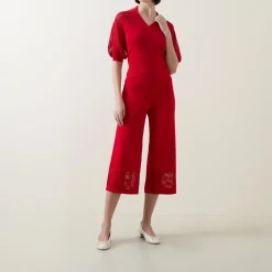 Mesh Panel Wide Leg Cropped Trousers