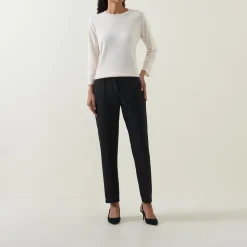 Mid-Rise Pleated Straight Leg Trousers