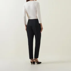 Mid-Rise Pleated Straight Leg Trousers