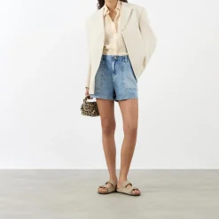 Mid-Rise Straight Denim Shorts