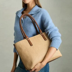 Noelle Braided Strap Raffia Tote Bag