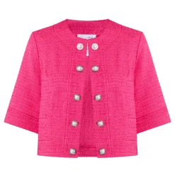 Ornate-Button Woven Tweed Jacket