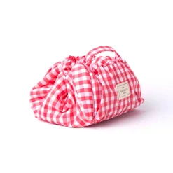 Parachute Drawstring Flat Lay Makeup Bag - Red Gingham