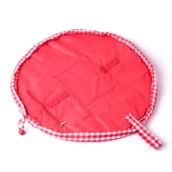Parachute Drawstring Flat Lay Makeup Bag - Red Gingham