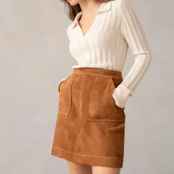 Patch Pocket Suede Skirt