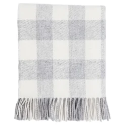 Pearl Grey Check Lambswool Baby Blanket