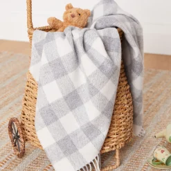 Pearl Grey Check Lambswool Baby Blanket