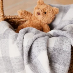 Pearl Grey Check Lambswool Baby Blanket