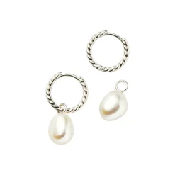 Pearl Twisted Small Drop Hoop Earrings
