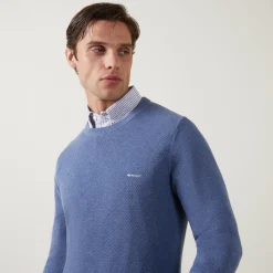 Pique Cotton Crew Neck Sweater