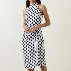 Polka Dot Pleated Pencil Dress