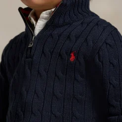 Polo Player Logo Half-Zip Cable Knit Sweater 4-7 Years