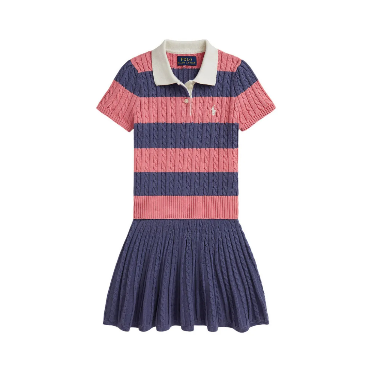 Pony Logo Cable Polo Sweater & Skirt Two-Piece Set 3-6 Years