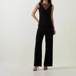 Rhinestone-Embellished Wide Leg Trousers