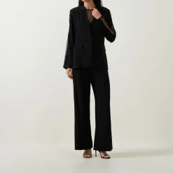 Rhinestone-Embellished Wide Leg Trousers