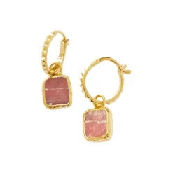 Rhodochrosite Mini Pyramid Charm Hoop Earrings