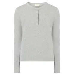 Rib Half-Buttoned Long-Sleeved Top