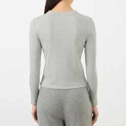 Rib Half-Buttoned Long-Sleeved Top