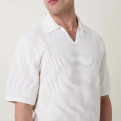 Ribbed Knit Polo Shirt